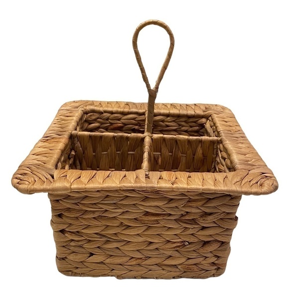 Woven Wicker Basket Utensil Holder/Organizer Caddy Vintage Mid Century Modern - Picture 1 of 9